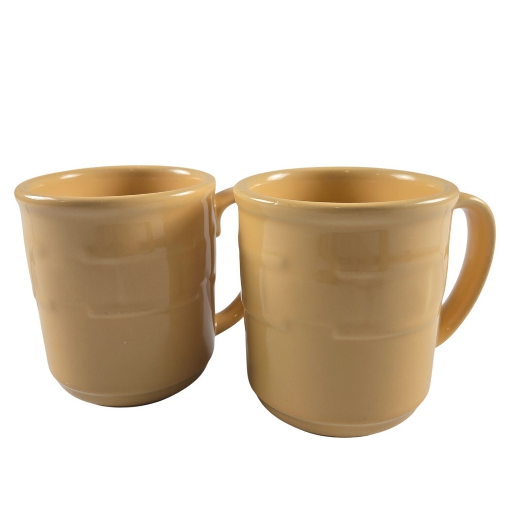 Longaberger Pottery Butternut Yellow Coffee Mugs Set of 2 USA Farmhouse